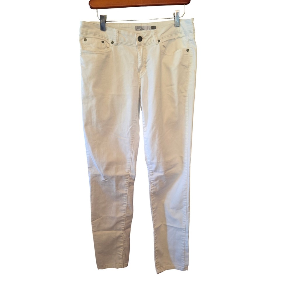 Prana Womens White Skinny Leg Mid Rise Denim Jeans Size 6 Pockets